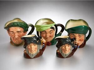 Royal Doulton Character Jugs Lot 5 Toby Philpots Sairey Gamp Old Charley VTG